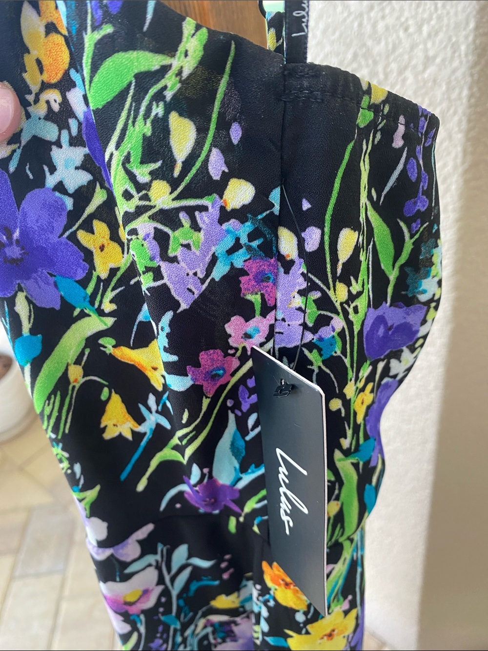Lulu's Black Floral Midi Dress with Yellow & Purple Blooms - Picture 2 of 8